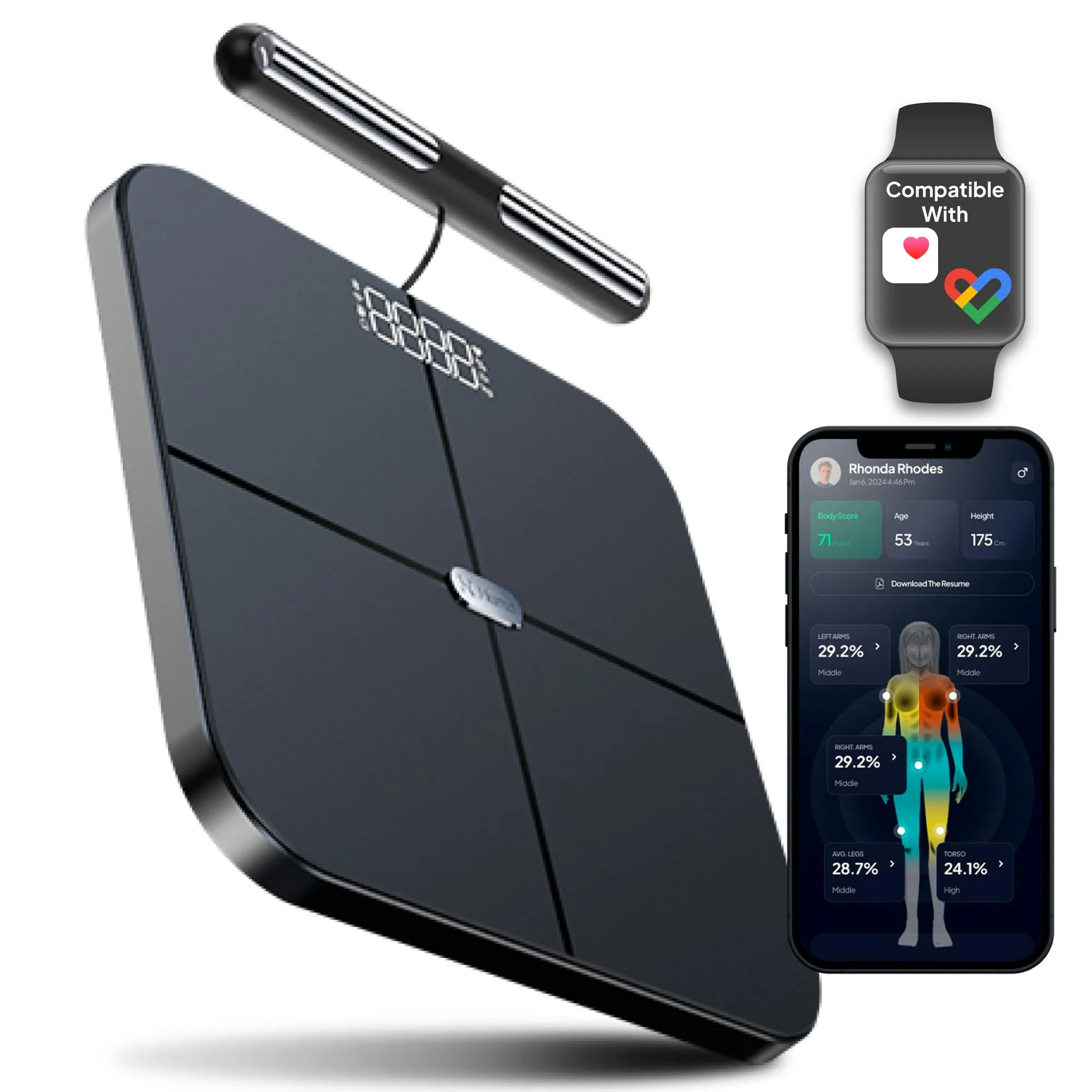 Hume Body Pod smart scale with handle sensors front view - body composition analyzer 2026